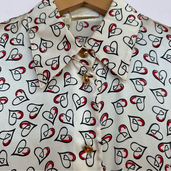 Escada Long Sleeve Heart Patterned Silk Blouse - Picture 3 of 11